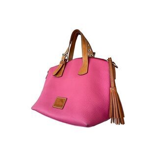 Dooney & Bourke Womens Pink Brown Pebble Leather Trina Satchel Hand Bag